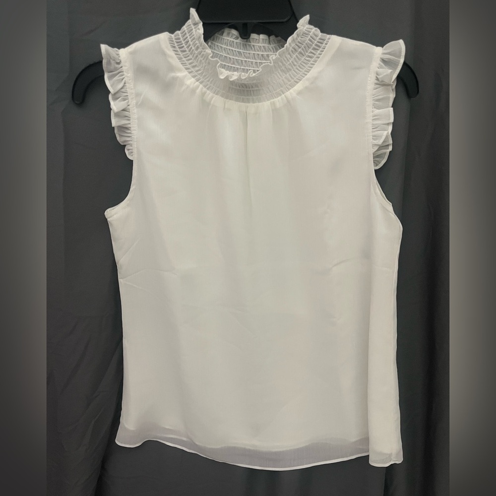 J.Crew White Ruffled Sleeveless Top